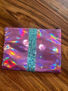 Holographic Pink Glitter Stripe Zip Pouch
